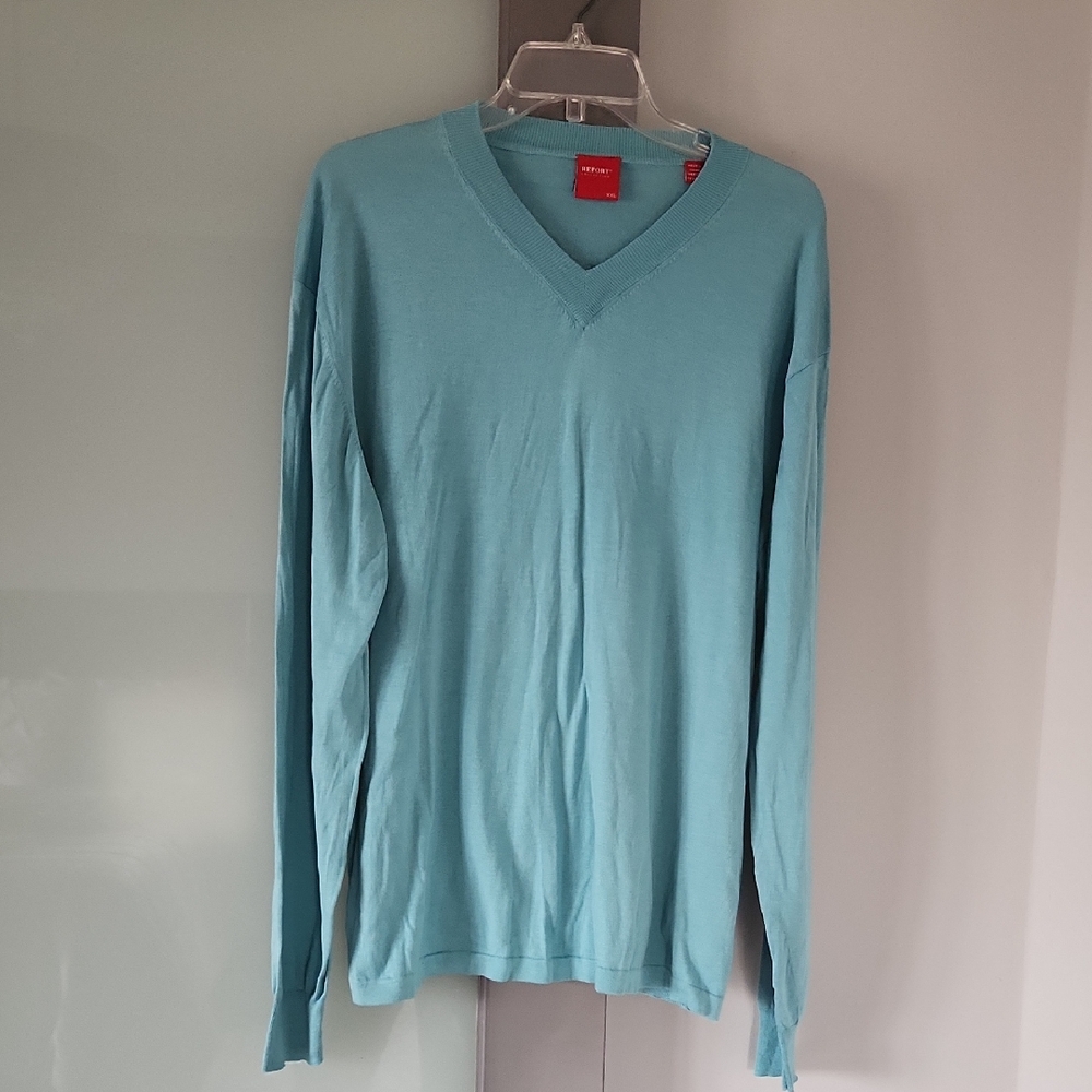 Men's Report Collection Blue V-Neck Silk Sweater